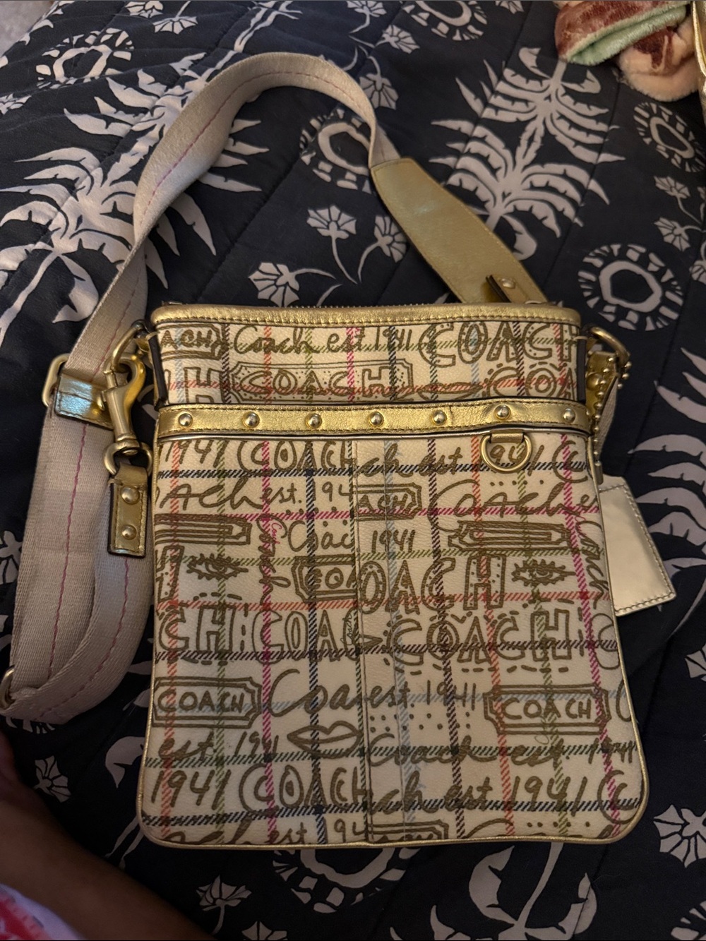 Coach Multicolor Scribble Signature Crossbody with Gold Trim